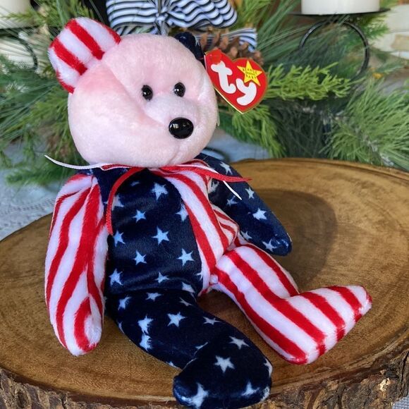 Ty Beanie  Sparkle The American Bear Pink Face Retired Birthday June 14, 1999 - Picture 3 of 12